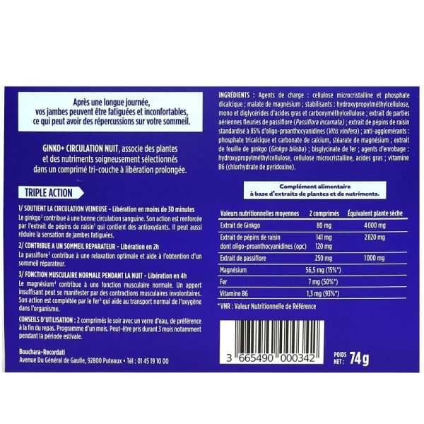 Bouchara - Ginko+ circulation nuit - 60 comprimés