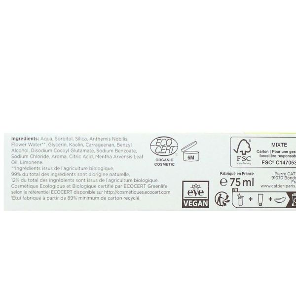 Cattier - Dentargile Dentifrice Anti Plaque Dentaire Bio - 75 ml
