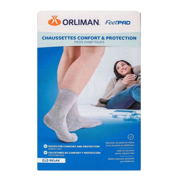 ORLIMAN - Chaussettes confort & protection pieds diabétiques grise