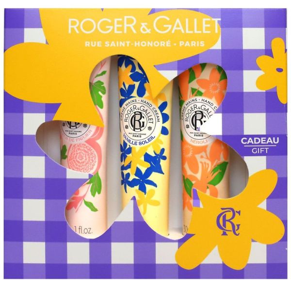 Roger&gallet - Coffret  Crèmes Mains, contenant 3 crèmes mains parfumées de 30 ml : Fleur de Figuier, Vanille Soleil et Néroli.