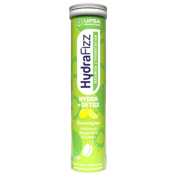 UPSA - Hydrafizz Hydra+Détox - 16 Comprimés Effervescents Goût citron