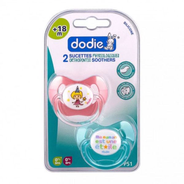 Dodie - Sucettes physiologiques +18 mois Fille - Lot de 2