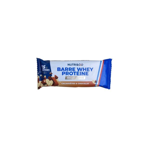 Nutri&Co - Barre whey proteine cacahuètes & chocolat - 48g