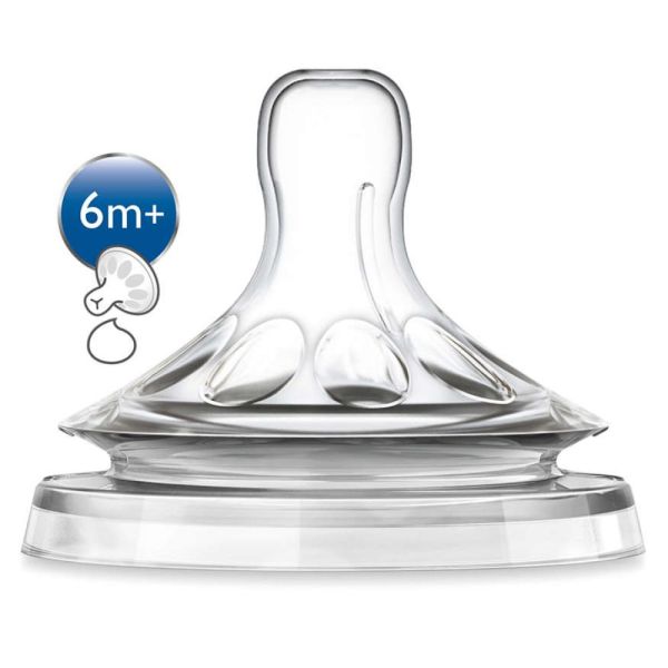 Avent - Tétine Natural débit rapide 6 mois et + 4 trous - 2 tétines