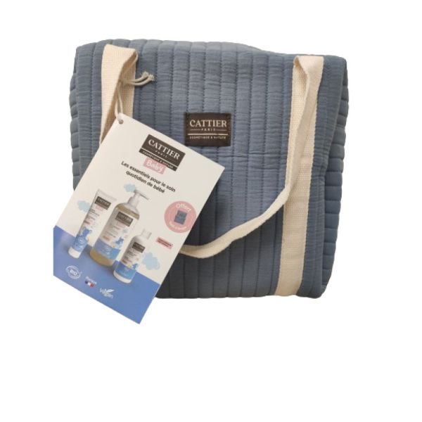 Cattier - Coffret les essentiels pour le soin quotidien de bébé + Sac et tapis à langer - 500ml/200ml/100ml