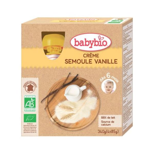 Babybio - Crème Semoule Vanille - dès 6 mois - 4x85g