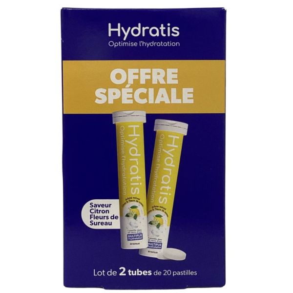 Hydratis - Solution de réhydratation citron fleurs de sureau - 2 tubes de 20 pastilles