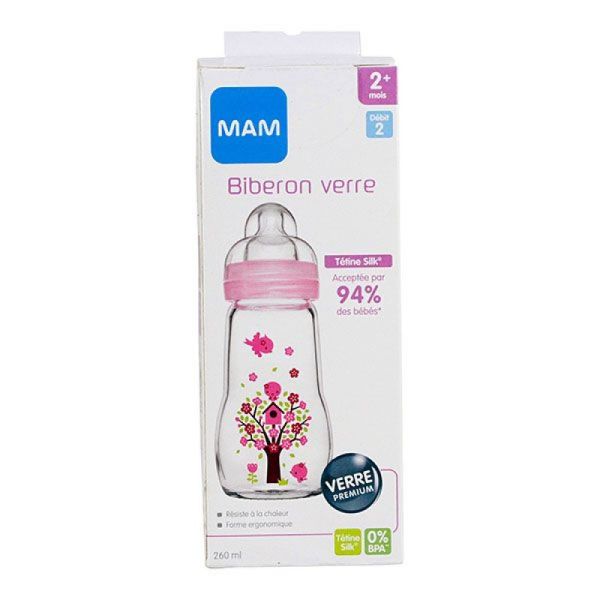 Mam - Biberon verre deux mois et + - 260 ml