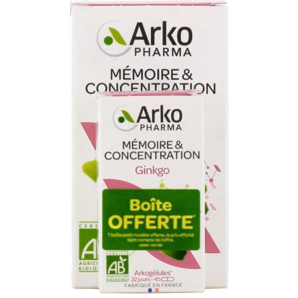 Arkopharma - Mémoire et concentration - 150 gélules + 45 gélules offertes