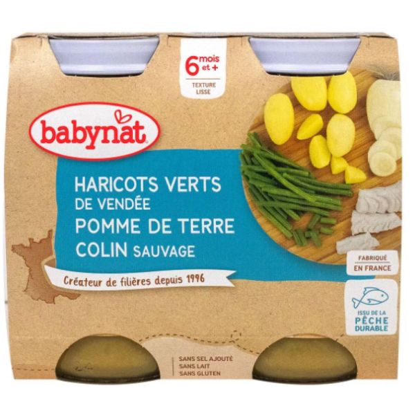 Babybio - Haricots verts de Vendée Pomme de terre, Colin - dès 6 mois - 2x200g