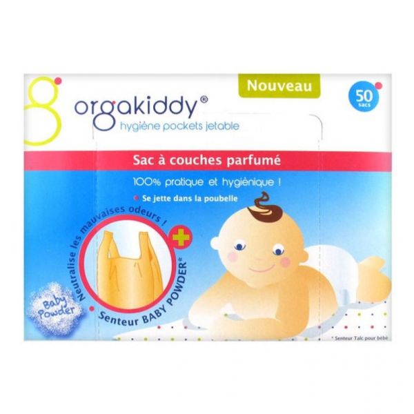 Orgakiddy - Sac à couches parfumé senteur talc pour bébé - 50 pièces