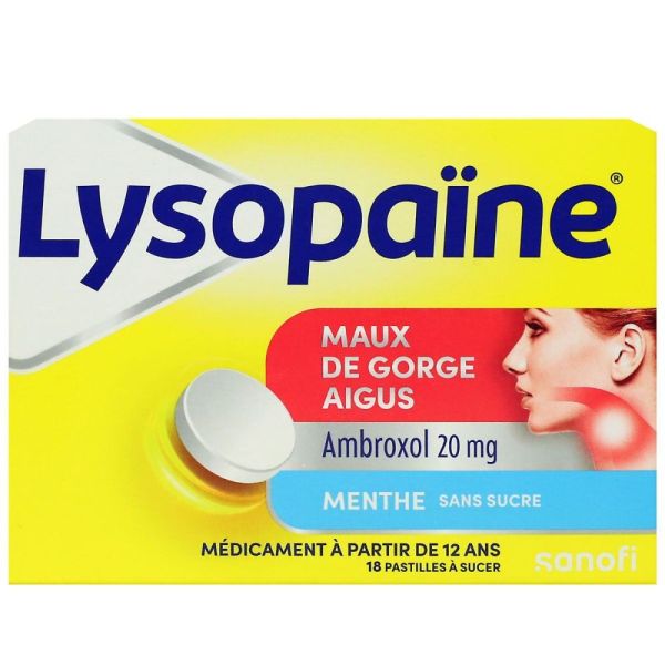 Sanofi - lysopaine maux de gorge aigus - menthe 18 pastilles