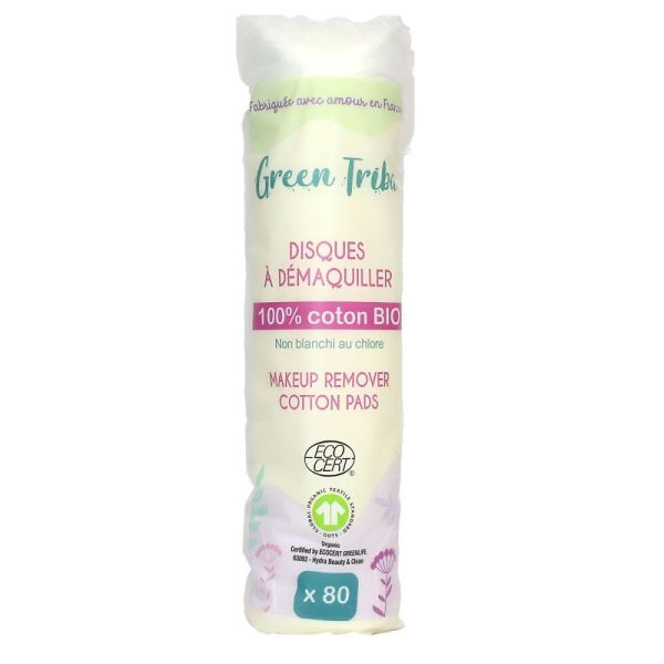 Green Tribu - Disques à démaquiller 100% coton bio - 80 unités