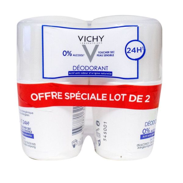 Vichy - Déodorant à bille 24h peau sensible sans sels d'aluminium - 2x50ml