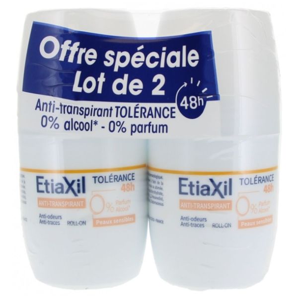 Etiaxil - Anti-Transpirant Tolérance 48H Peaux Sensibles Roll-On - Lot de 2 x 50 ml