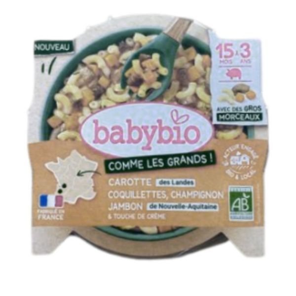 Babybio - Carottes Coquillettes Champignon Jambon de 15 Mois à 3 ans - 200 g