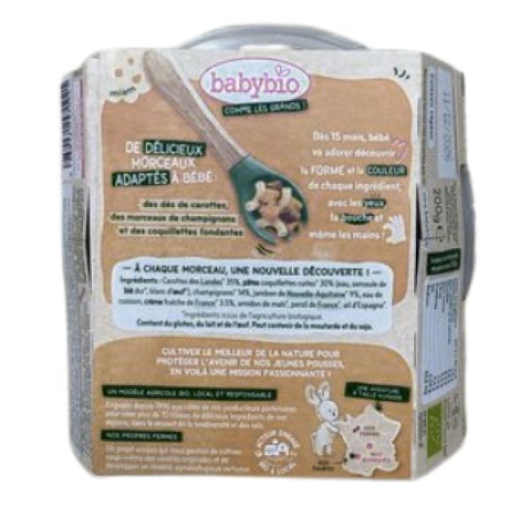 Babybio - Carottes Coquillettes Champignon Jambon de 15 Mois à 3 ans - 200 g