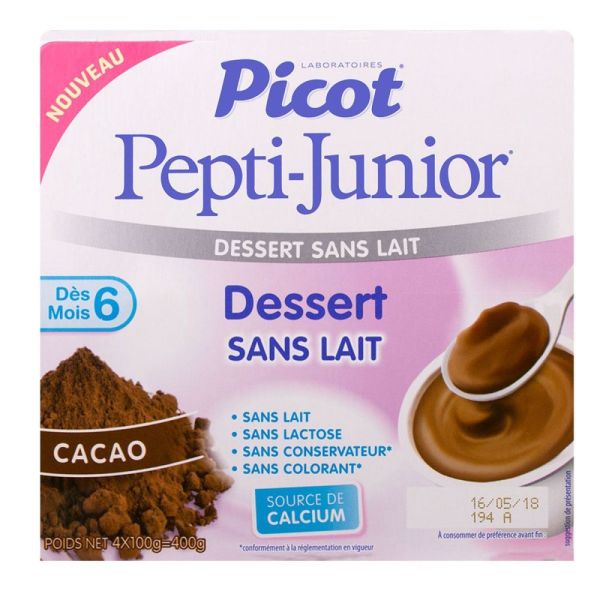 Picot - pepti-junior - dessert sans lait - cacao - 4x100g