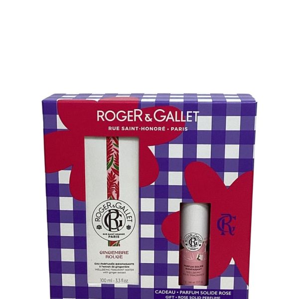 Roger&Gallet - Coffret Roger & Gallet Gingembre Rouge, composé de l’Eau Parfumée Bienfaisante Gingembre Rouge 100 ml et du Parfum Solide