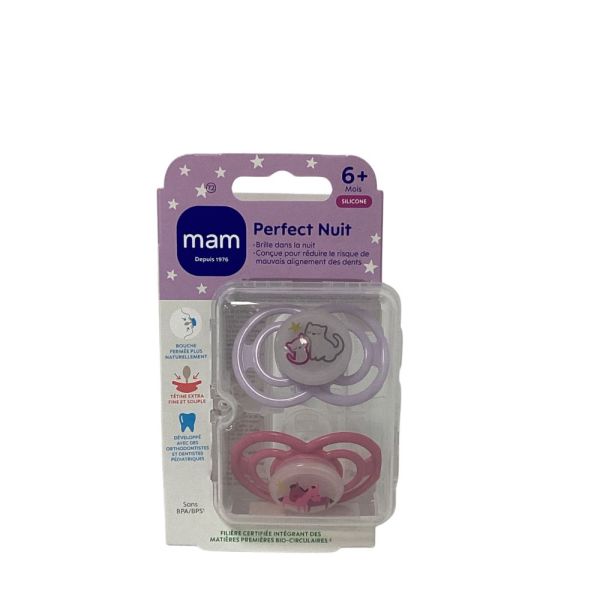Mam - Sucette Perfect Nuit 2mois+ Chat et Cheval - 2 sucettes