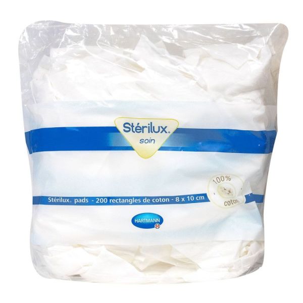 Stérilux pads rectangles de coton 8 x 10 cm 200 pièces