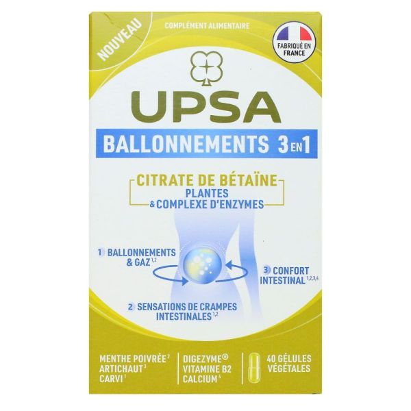 Upsa - Ballonements 3en1 citrate de bétaine - 40 gélules
