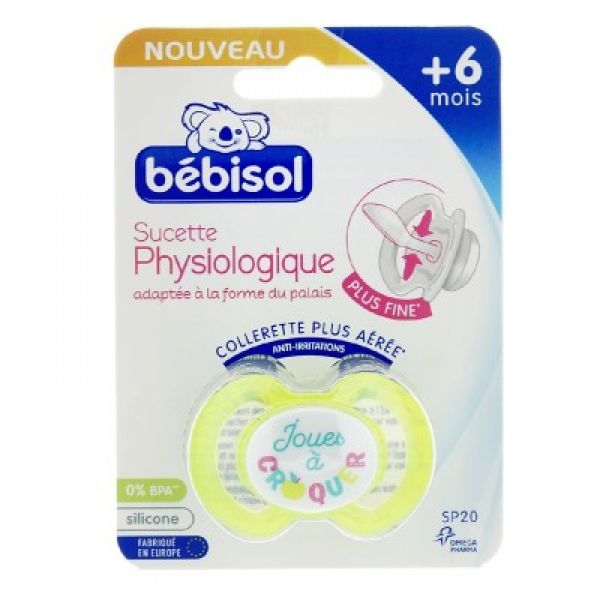 Bébisol - Sucette physiologique silicone 6 mois+ - Joues à croquer