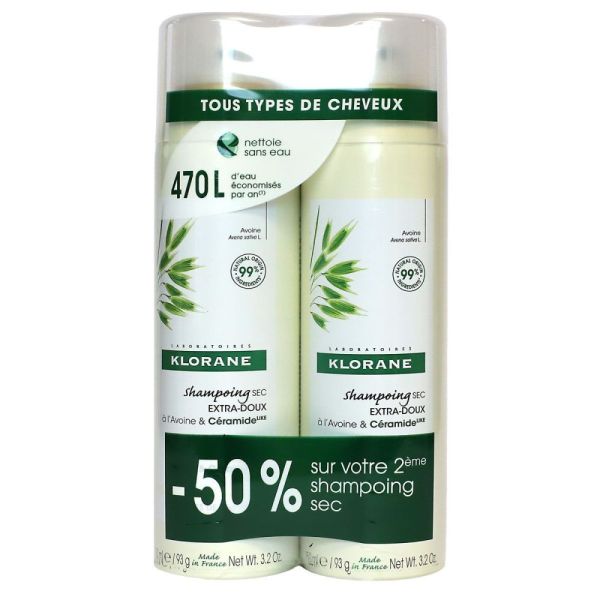 Klorane - Shampooing sec extra doux - lot de 2x150ml
