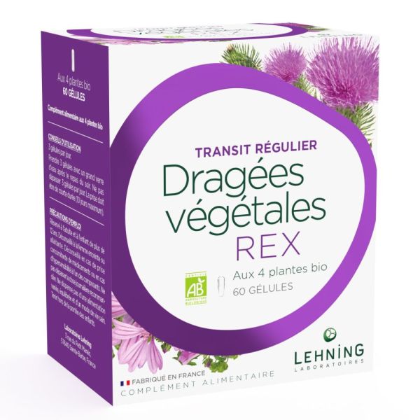 Lehning - Dragées végétales REX transit régulier - 60 gélules