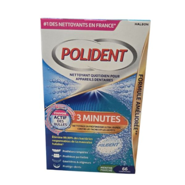 GSK - Polident nettoyant quotidien pour appareils dentaires 3 minutes - 66 comprimés