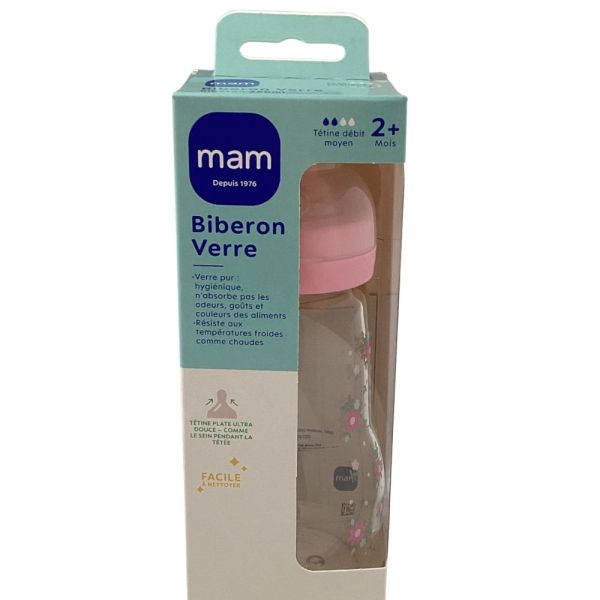 Mam - Biberon verre deux mois et + - 260 ml