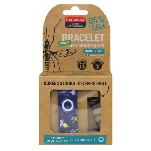 Manouka - Bracelet anti-moustiques toutes zones junior espace + recharge de 6ml