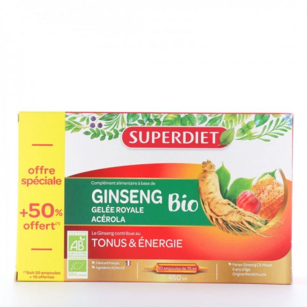 Superdiet - Ginseng, gelée royale & acérola  - 30 ampoules 15 ml