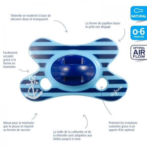 Difrax - Sucette Naturelle 0-6 mois - 1 sucette - Marin