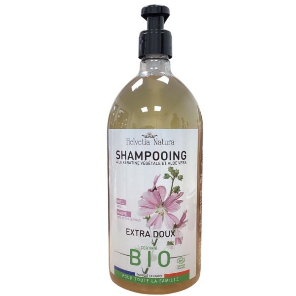 Helvetia Natura - Shampooing Extra Doux Bio A la Kératine végétale et Aloe Vera - 1L
