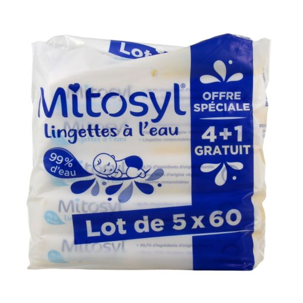 Mitosyl - Lingettes à l'Eau - 5 x 60lingettes