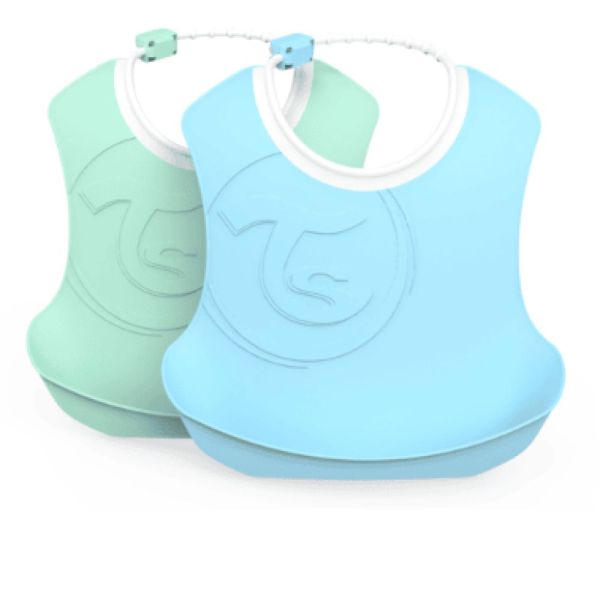 Twisthake - Bavoir enfant réceptacle 4 m+ pastel bleu/vert lot de 2