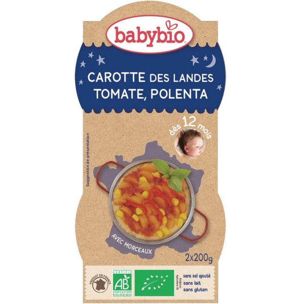 Babybio - Mousseline de carotte des Landes, tomate polenta origan - dès 12 mois - 2 x 200 g