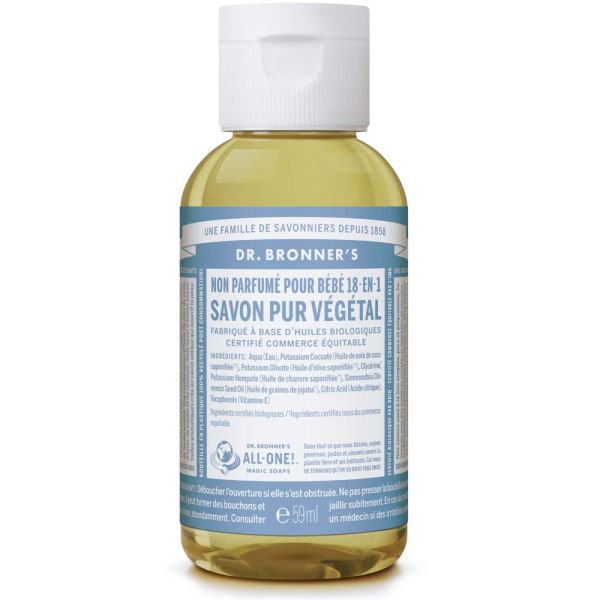 Dr. Bronner's - Savon liquide pure végétal 18-en-1 - Non parfumé - 59ml