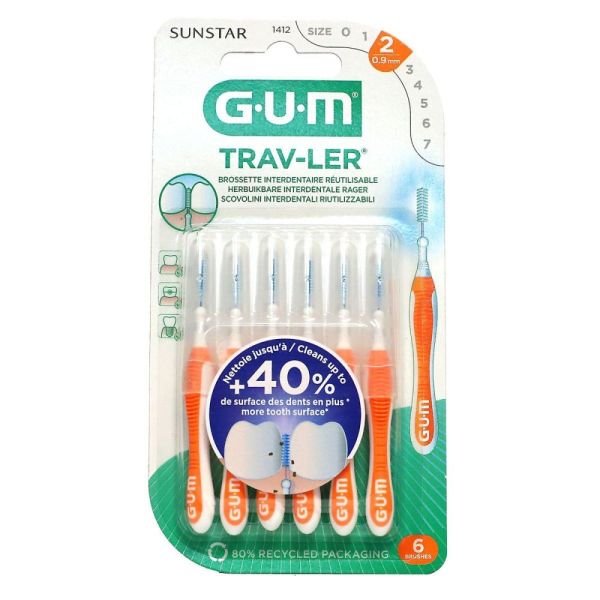 GUM - Trav-ler Brossettes interdentaires 0.9 mm - Orange - 6 Brossettes