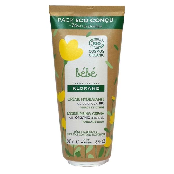 Klorane - Crème hydratante bébé au calendula bio visage et corps - 200ml