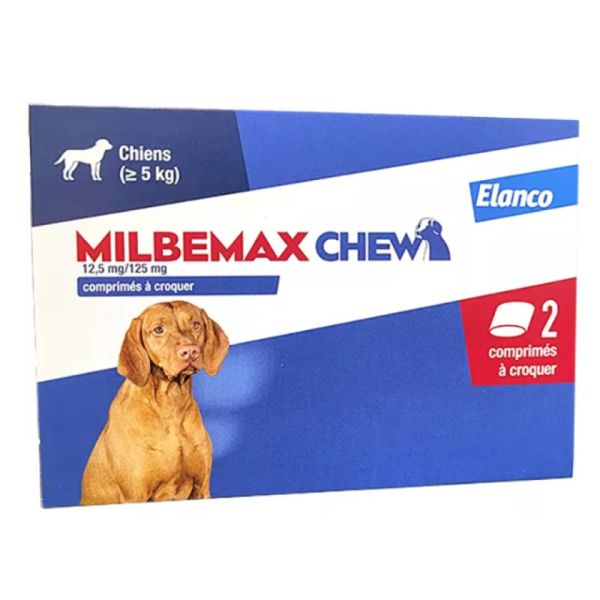 Elanco - MilbemaxTab Chew Vermifuge Chien +5 kg - 2 comprimés à croquer