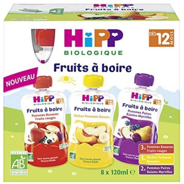 HiPP - Gourdes fruits à boire - 8 x 120 ml - dès 12 mois