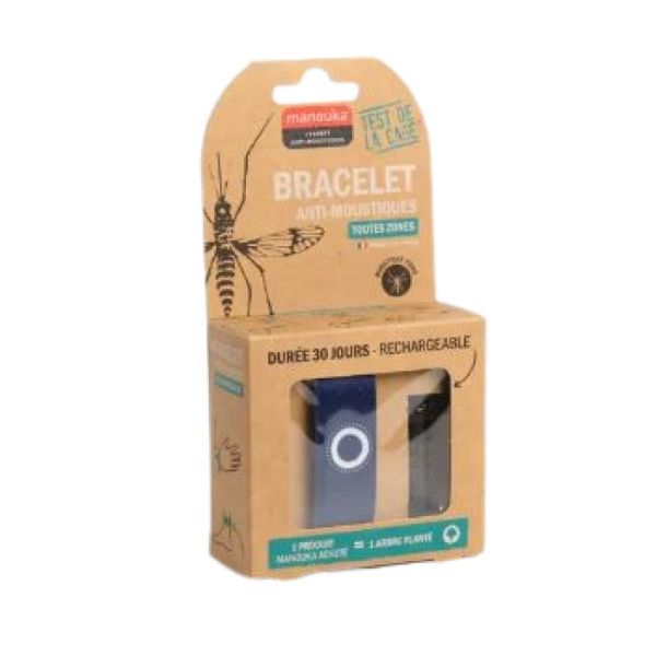 Manouka - Bracelet anti-moustiques toutes zones bleu + recharge de 6ml