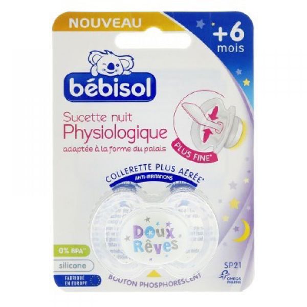 Bébisol - Sucette nuit physiologique silicone 6 mois+