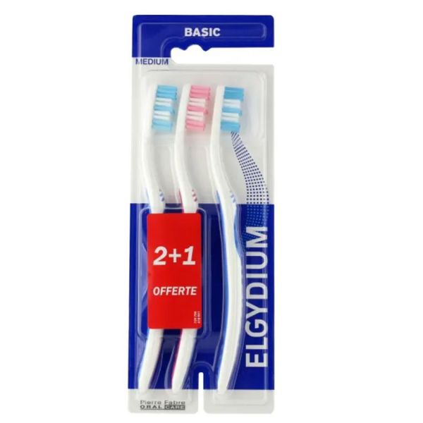 Elgydium - Trio de brosses à dents Basic Medium - 3 brosses à dents