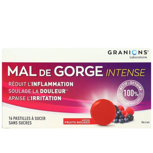 Granions - Mal de gorge Intense - 16 pastilles arôme fruits rouges