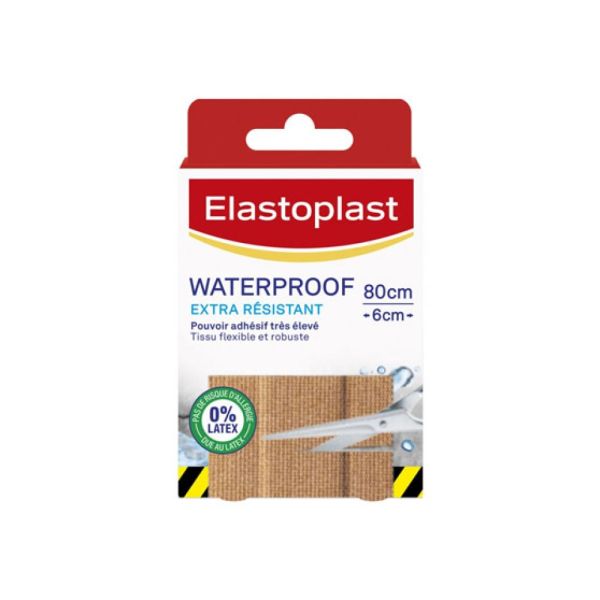 Elastoplast - Pansement waterproof résistant -  8 Bandes de 10X6Cm