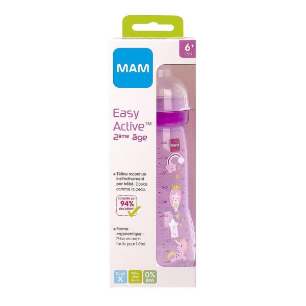 Mam - Biberon easy active 2ème âge - 6mois+ - 330ml - rose