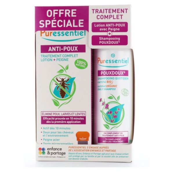 Puressentiel - Lotion Traitante Anti-Poux avec peigne + Shampooing quotidien certifié Bio